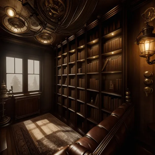 Steampunk Library design - AI generated interior design visualization