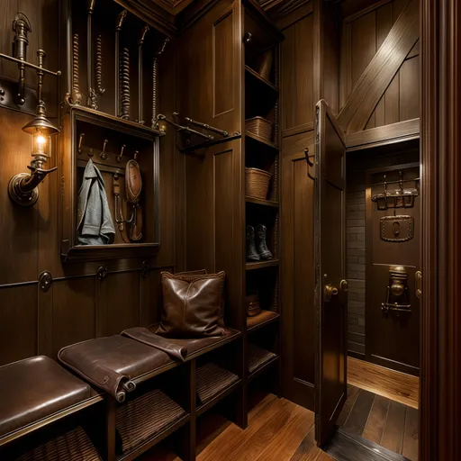 Steampunk Mudroom design - AI generated interior design visualization