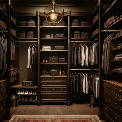 Steampunk Walk-in Closet design - AI generated interior design visualization