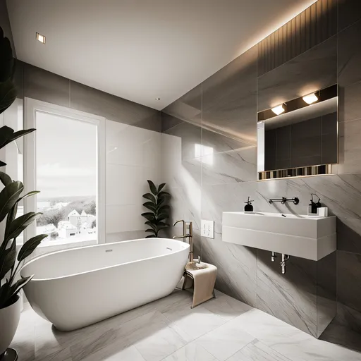 Transitional Bathroom design - AI generated interior design visualization