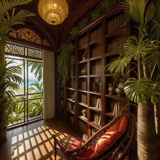 Tropical Library design - AI generated interior design visualization