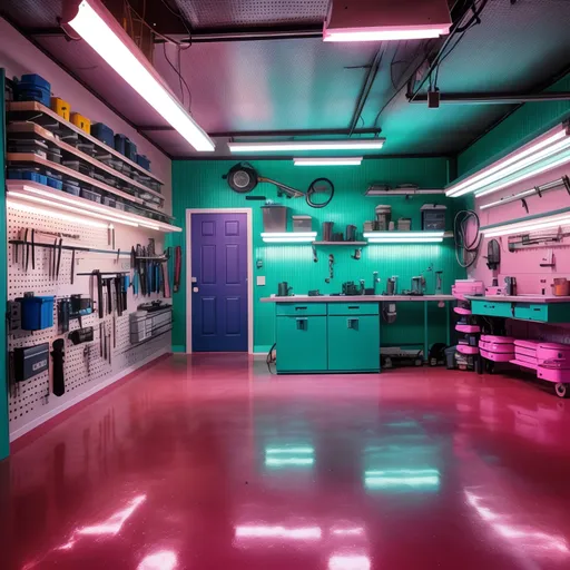 Vaporwave Garage design - AI generated interior design visualization