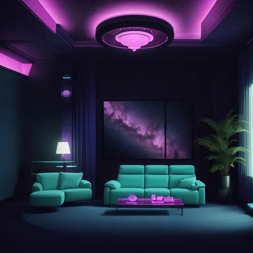 Vaporwave Home Theater design - AI generated interior design visualization