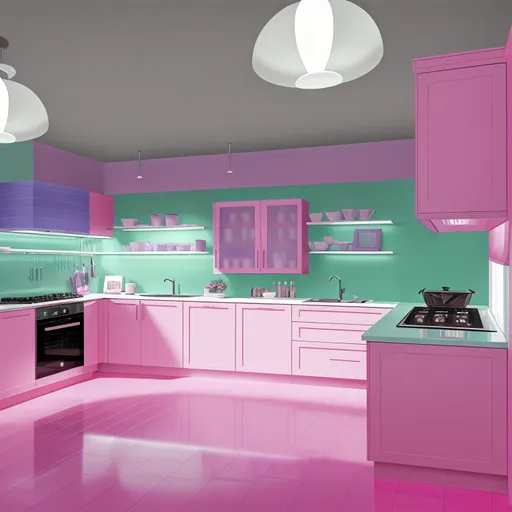 Vaporwave Kitchen design - AI generated interior design visualization