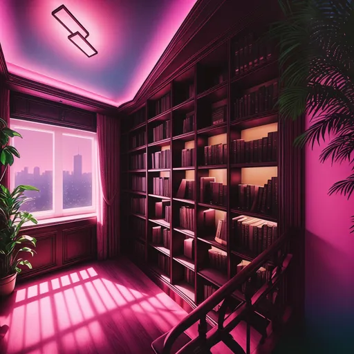 Vaporwave Library design - AI generated interior design visualization