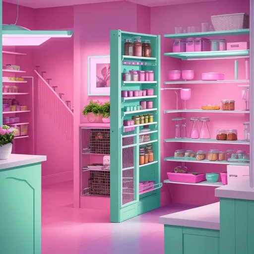 Vaporwave Pantry design - AI generated interior design visualization