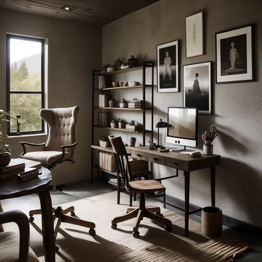 Wabi-Sabi Home Office design - AI generated interior design visualization