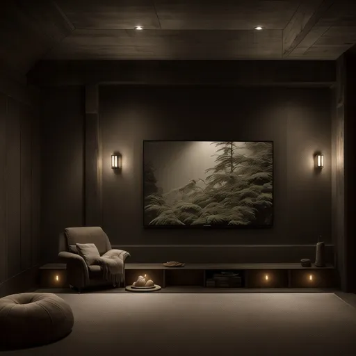 Wabi-Sabi Home Theater design - AI generated interior design visualization