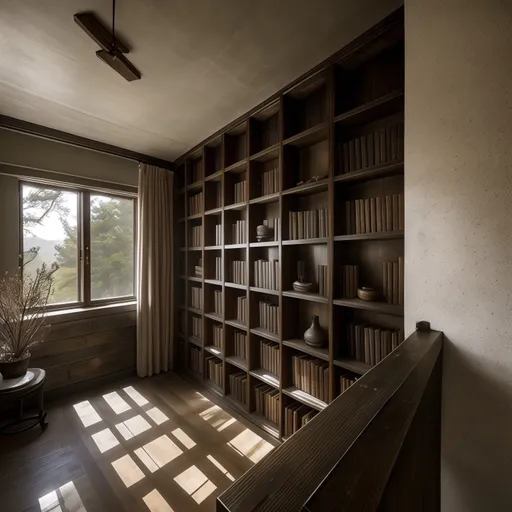 Wabi-Sabi Library design - AI generated interior design visualization
