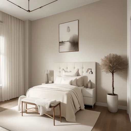 Warm Minimalism Guest Room design - AI generated interior design visualization