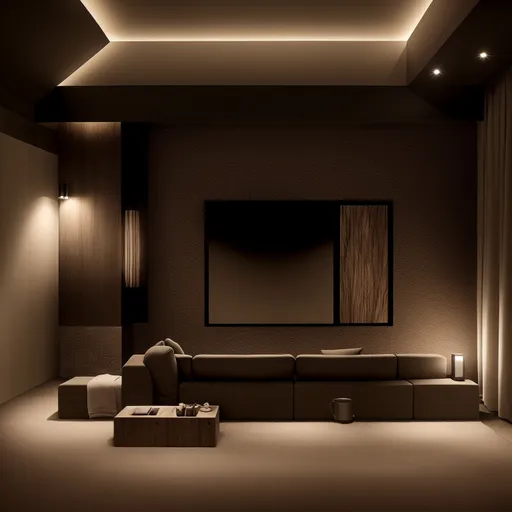 Warm Minimalism Home Theater design - AI generated interior design visualization