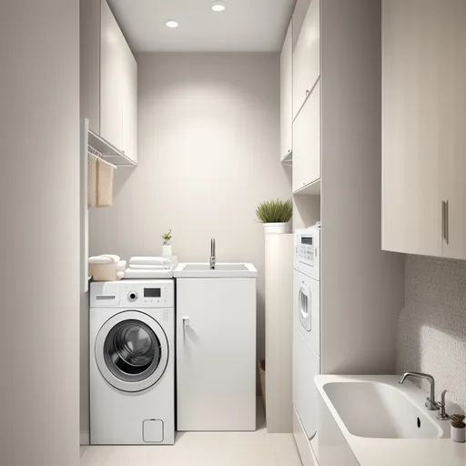 Warm Minimalism Laundry Room design - AI generated interior design visualization