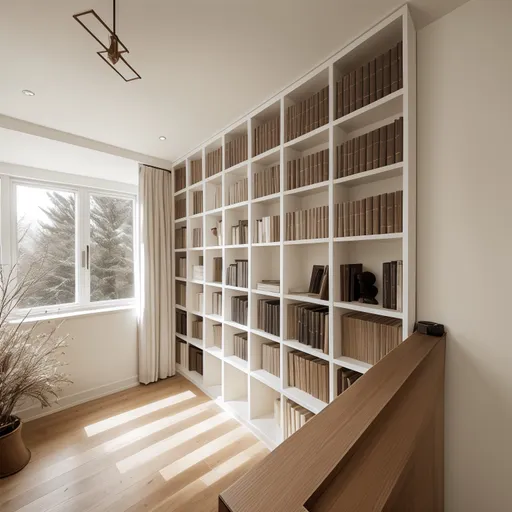 Warm Minimalism Library design - AI generated interior design visualization