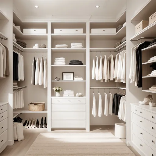 Warm Minimalism Walk-in Closet design - AI generated interior design visualization