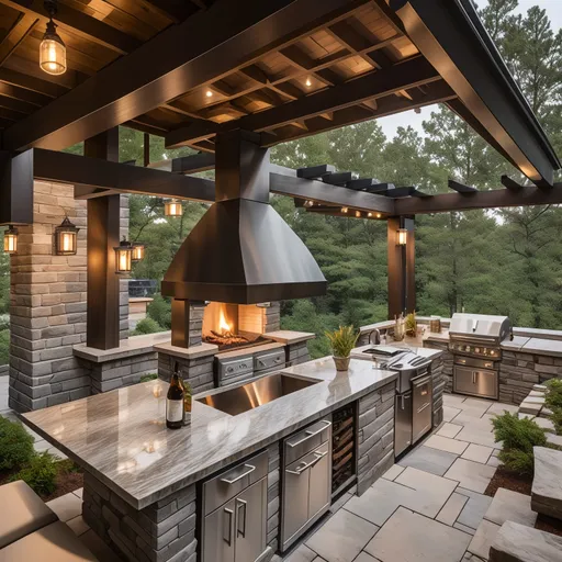 Zen Outdoor Kitchen design - AI generated interior design visualization