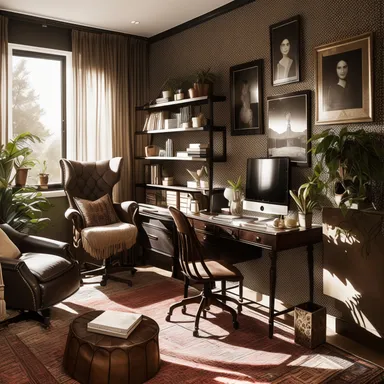 Bohemian Home Office design - AI generated interior design visualization
