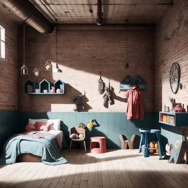 Industrial Kids Room design - AI generated interior design visualization