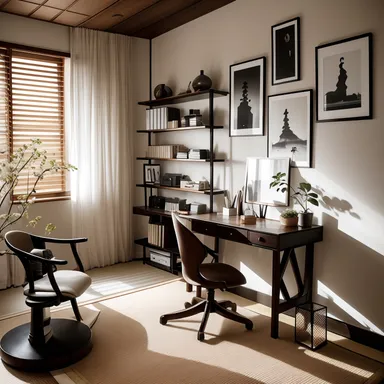 Japanese Home Office design - AI generated interior design visualization