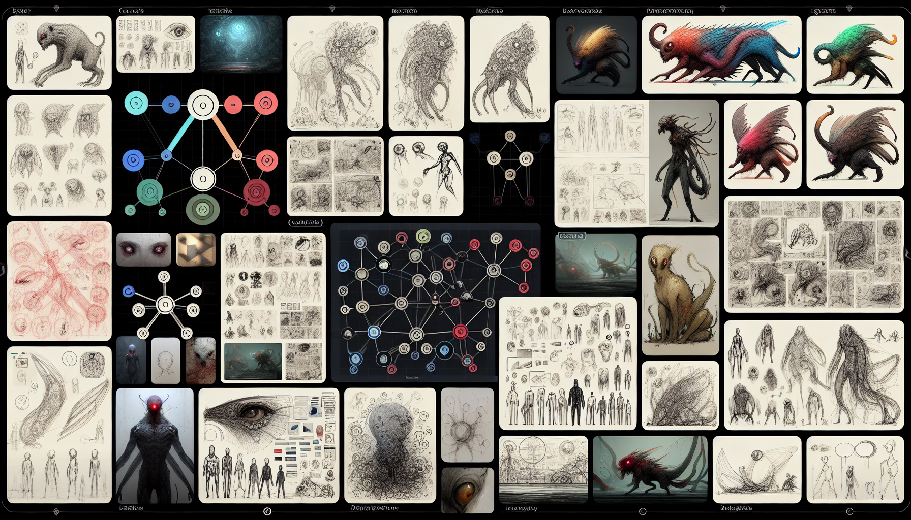 A mood board showing the evolution of a concept from AI generation to a human sketch.