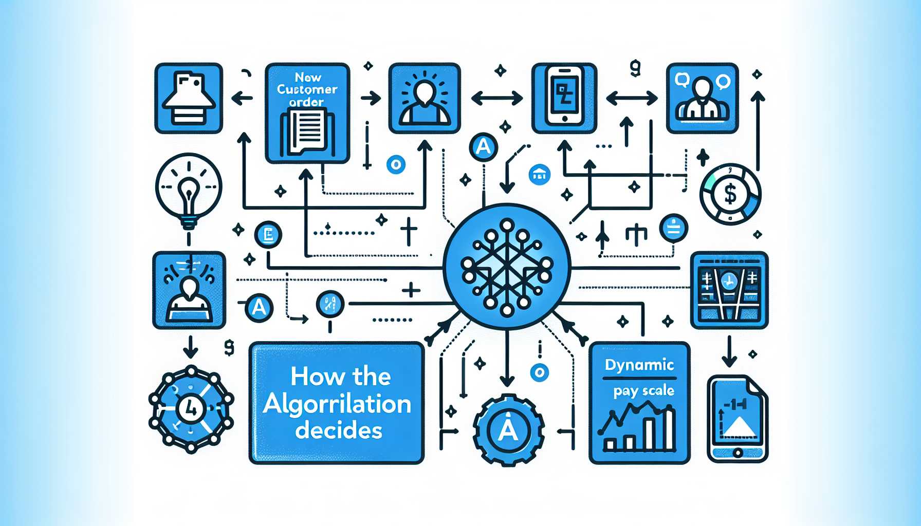 Infographic explaining the factors a gig economy algorithm uses to assign tasks.