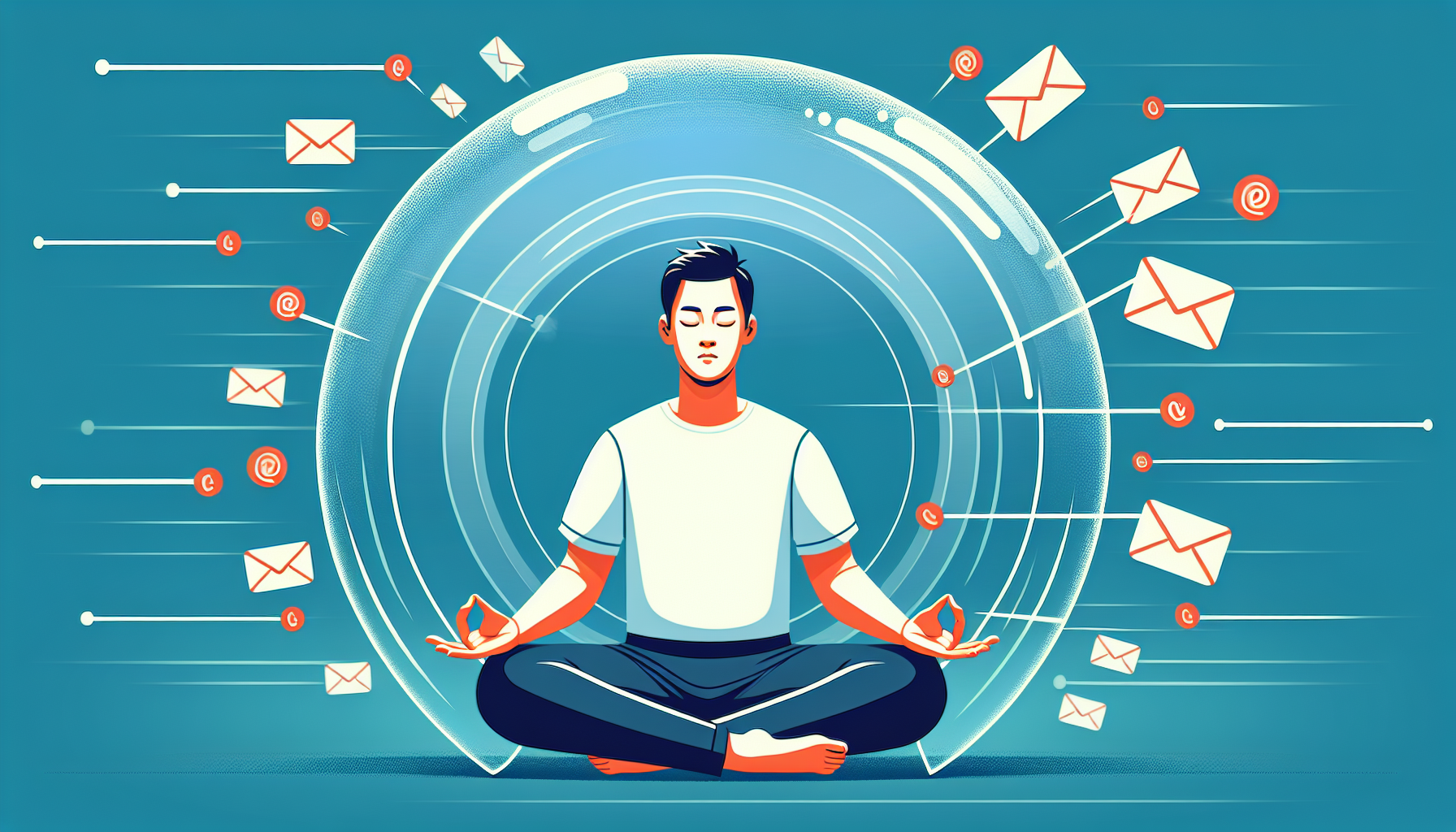 An illustration showing a person protecting their focus from a storm of digital notifications.