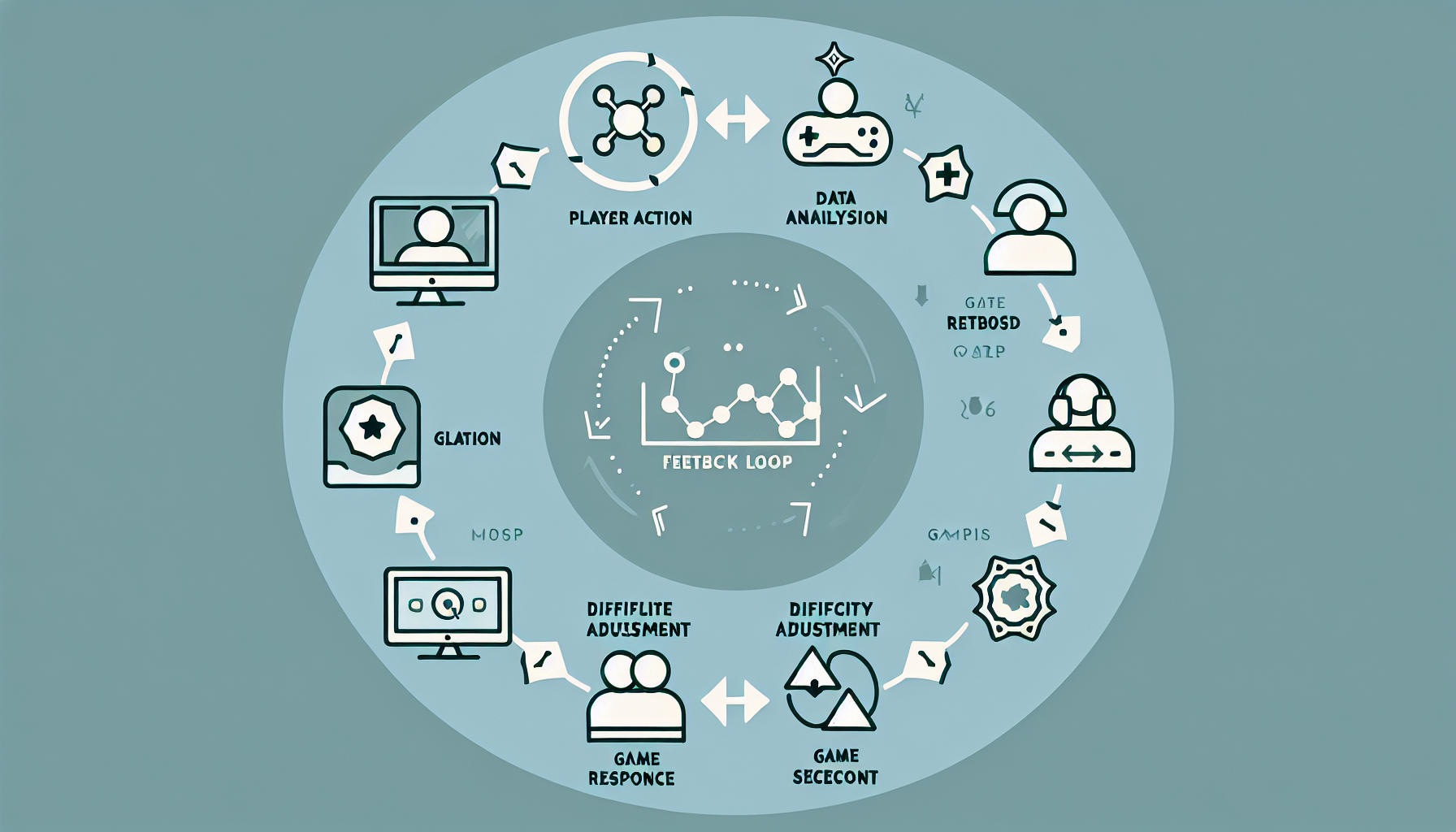 A simplified diagram explaining the feedback loop of Dynamic Difficulty Adjustment.
