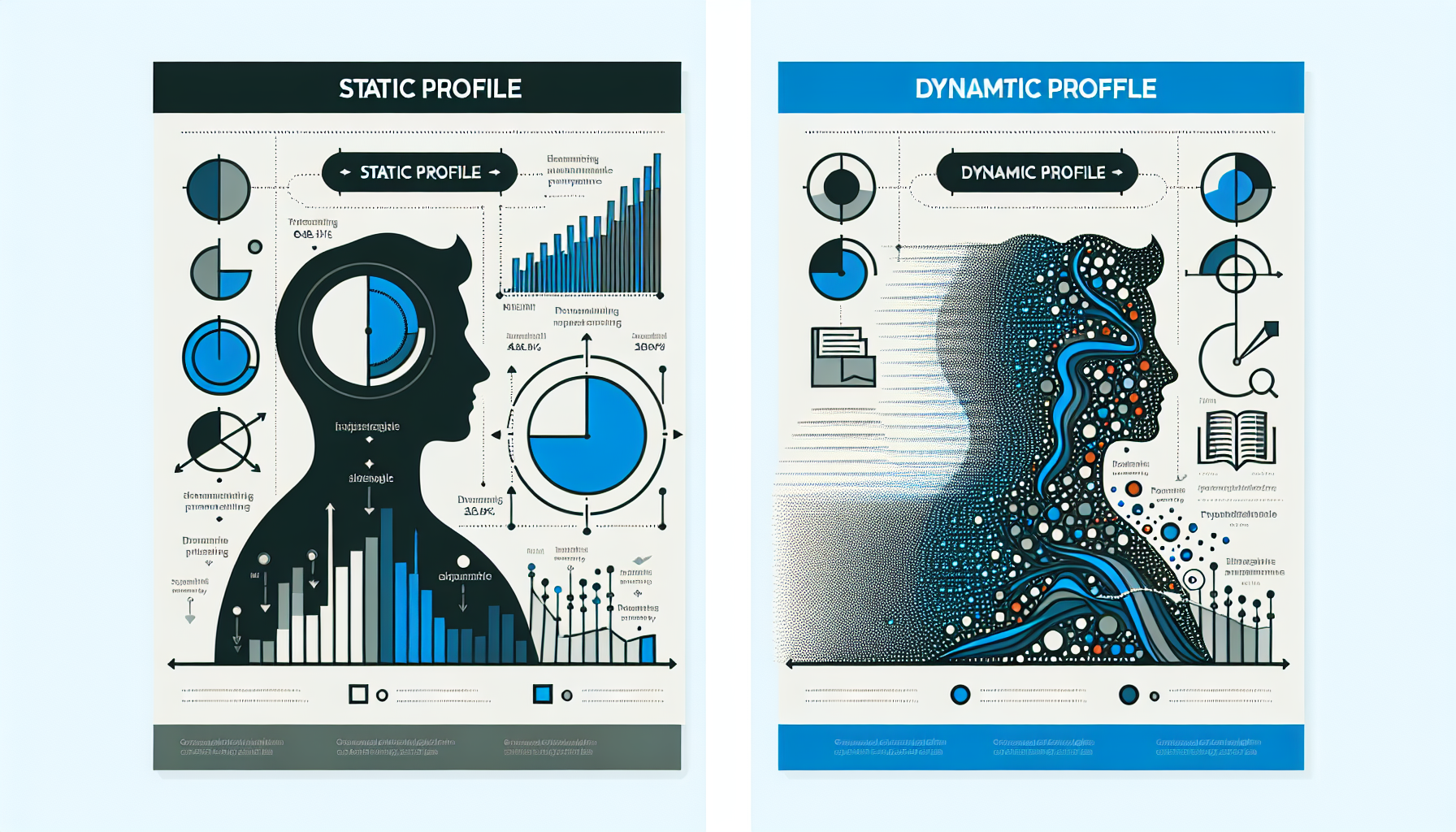 An infographic comparing a static data profile to a dynamic, fluid one.