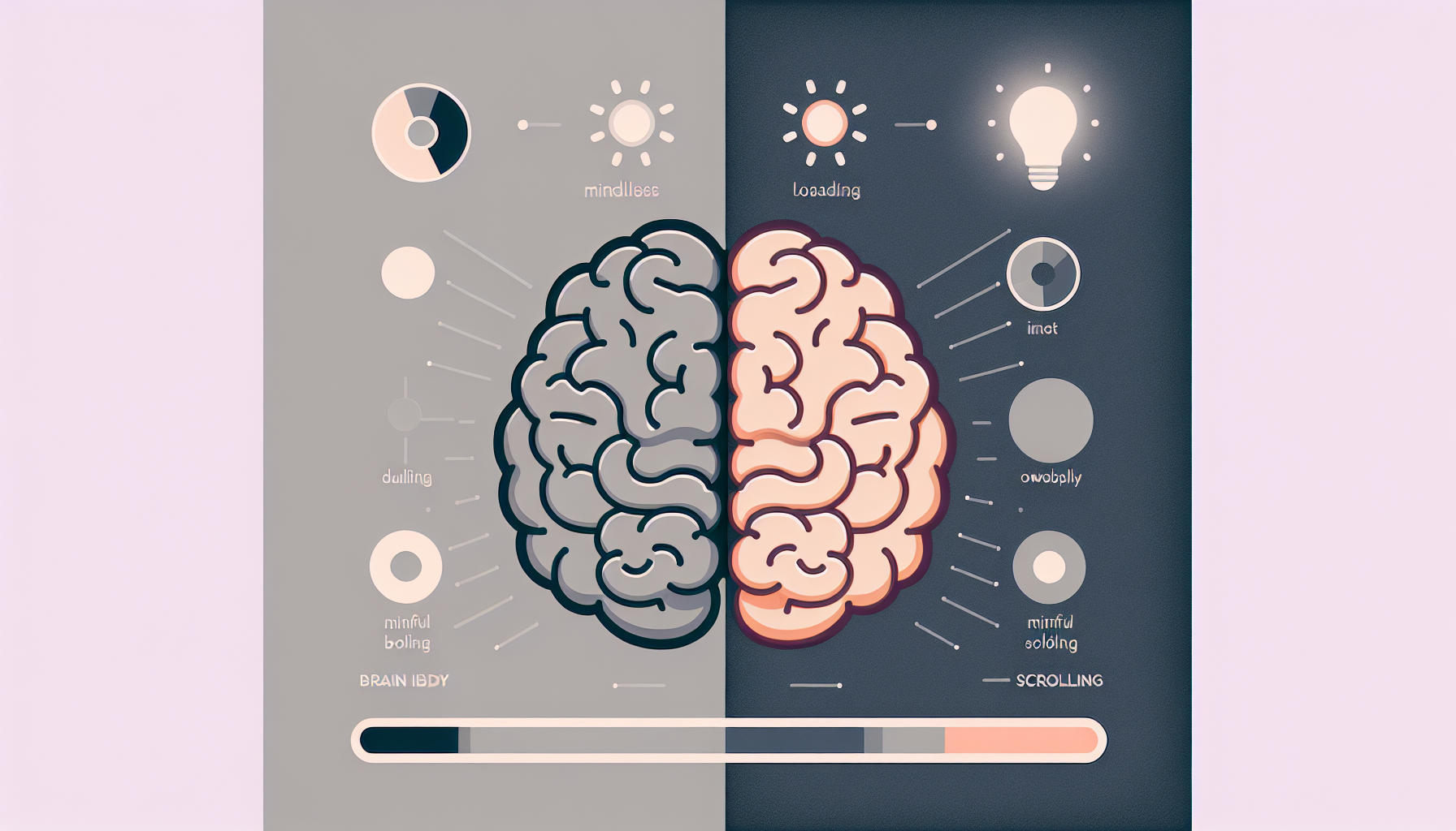 An infographic comparing the effects of mindless scrolling versus mindful internet use on the brain.
