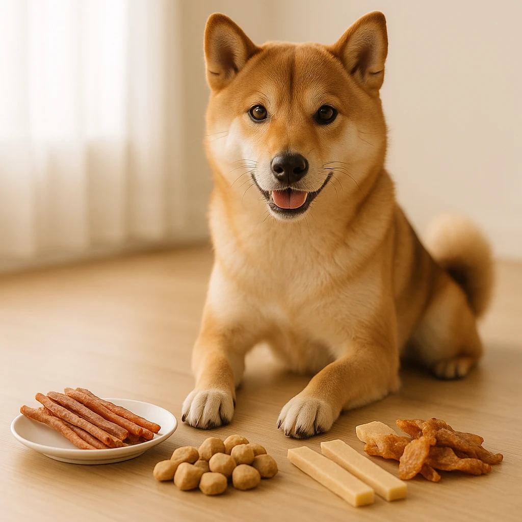 柴犬のおやつの選び方とおすすめ（テーマ: 柴犬）の内容に沿ったイメージ。セクション「柴犬におすすめのおやつの種類と特徴」を視覚化。要点:おやつは柴犬の健康やしつ