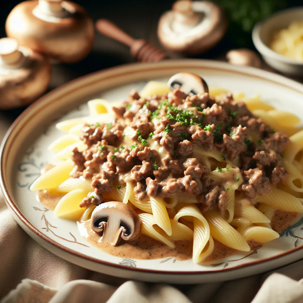 Hackfleisch-Champignon-Pasta