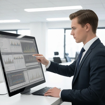Person analyzing AI-driven analytics on a dashboard, representing content strategy