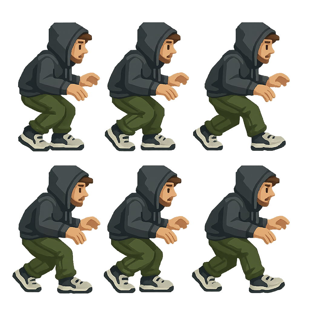 Hoodie Crouch Run ⭐ (1 pts) - Free AI Sprite Download | AI Spritesheet ...