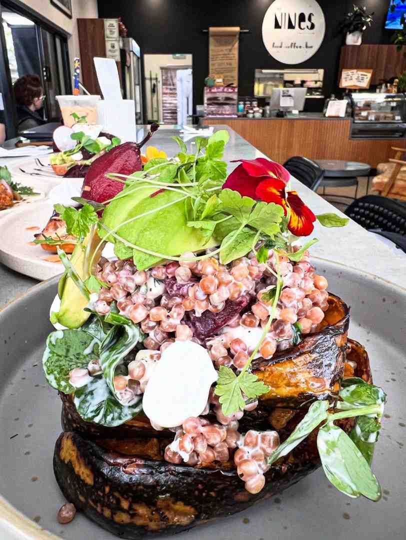 The Nines' colourful Roast Pumpkin Salad - best breakfast on the sunshine coast