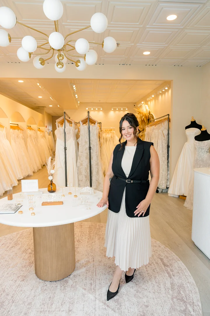 Elegant bridal accessories and shoes on display