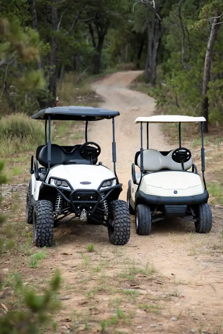 Yamaha G29 with an off-road Havoc body kit in a rugged trail environment - golf cart body kits for yamaha