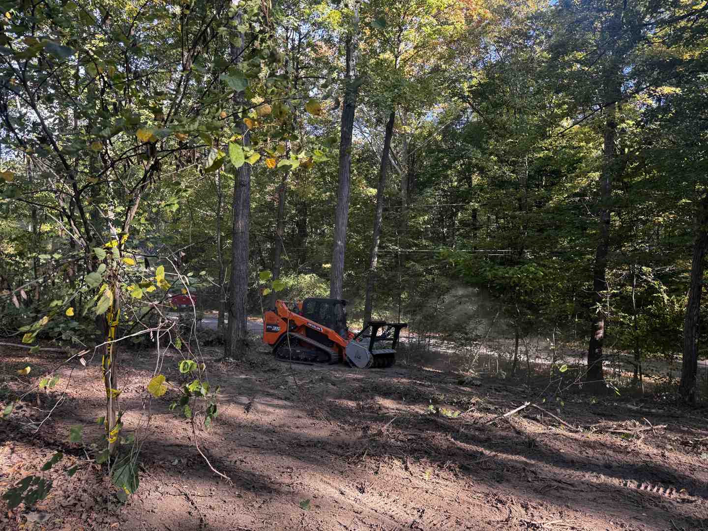 forestry mulcher clearing thick brush in a Midwest field - how to prepare land for planting