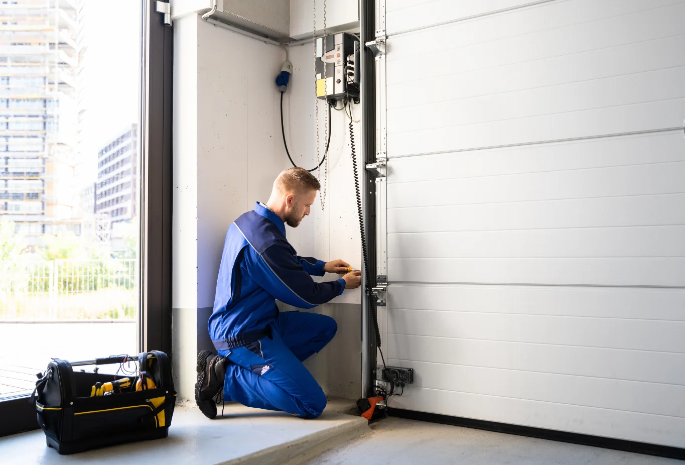 professional technician installing opener professional technician installing opener