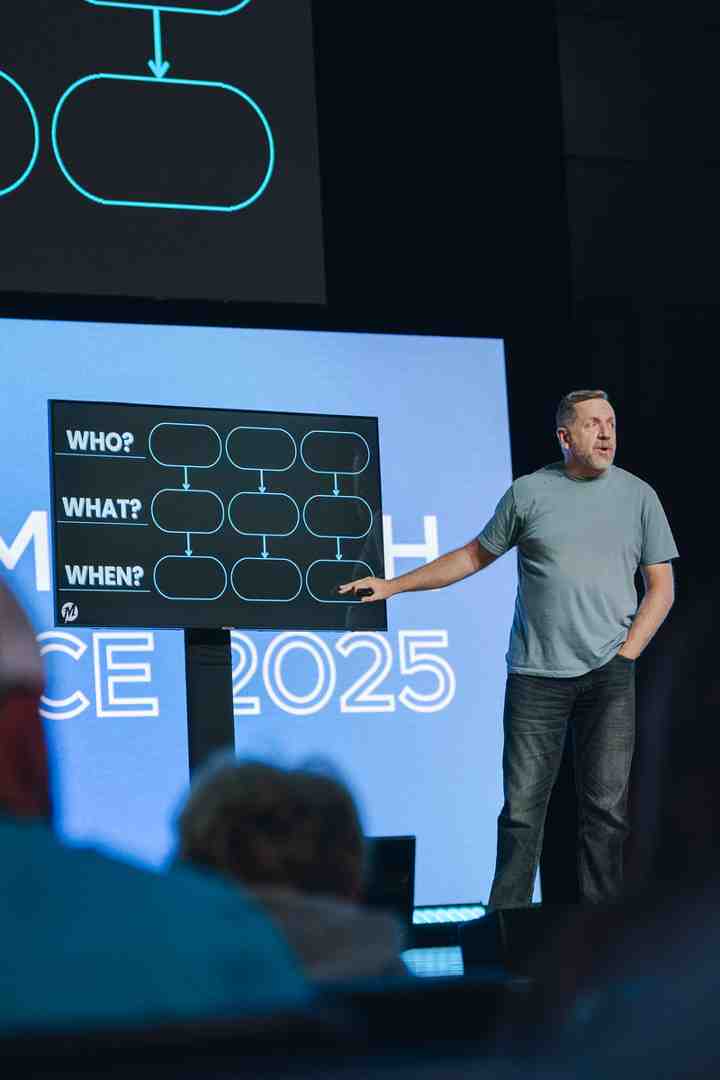 whiteboard filled with goals for different ministry areas and Biblical verses - ministry strategy