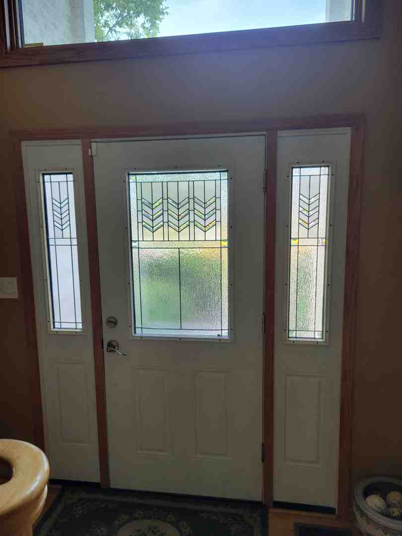 Decorative glass sidelites on a modern entry door