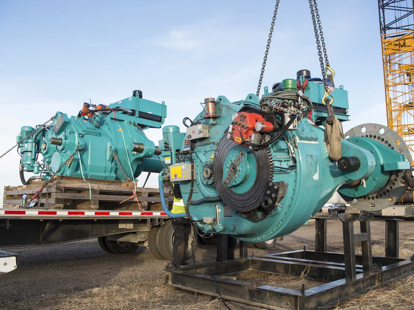 heavy transport fleet delivering repaired industrial gearbox back to processing plant heavy transport fleet delivering repaired industrial gearbox back to processing plant
