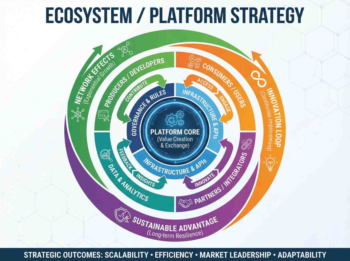 A connected AI ecosystem showing the central AI brain linked to various content channels, databases, and automation tools - AI content system setup