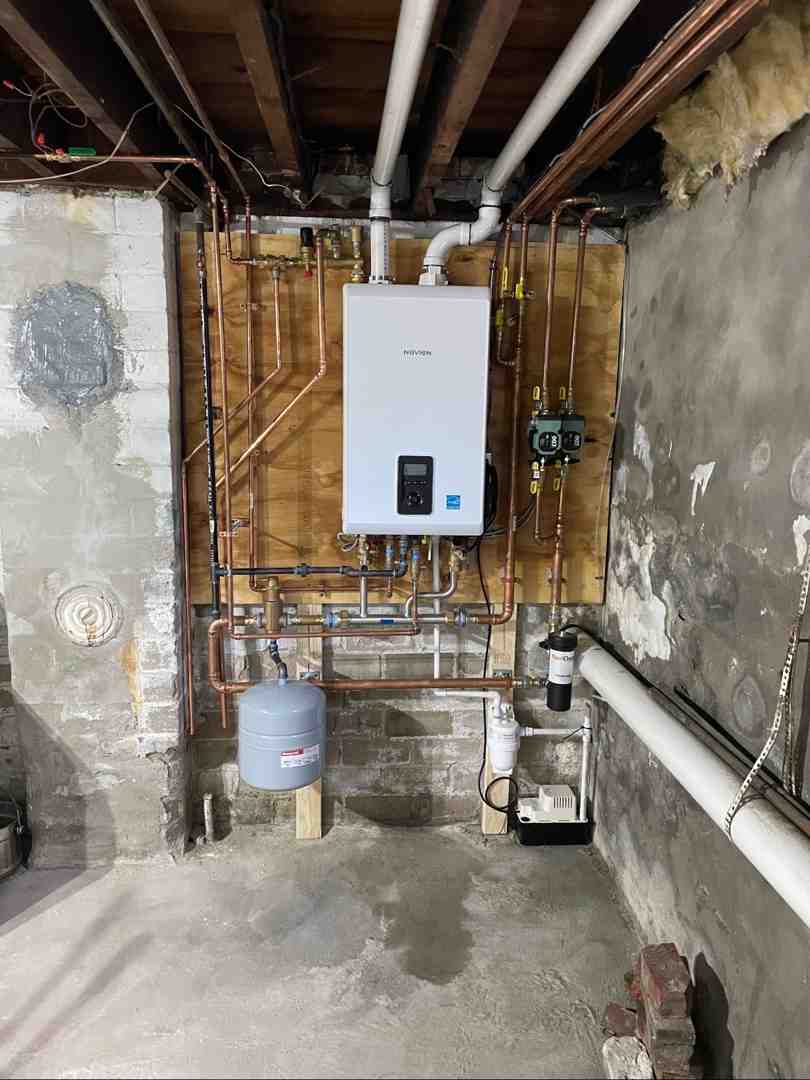 installed residential water heater in Rhode Island basement