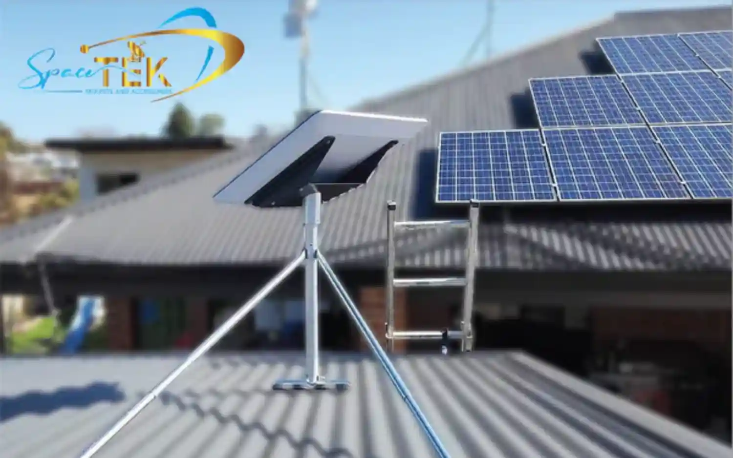 a mount for Starlink with panels in the other roof shown in background