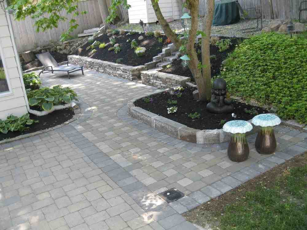 Outdoor space with hardscape and landscape elements - hardscape and landscape