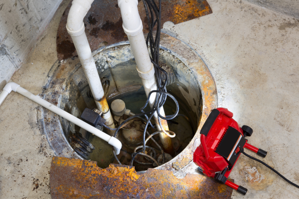 Sump pump in action - basement foundation drain