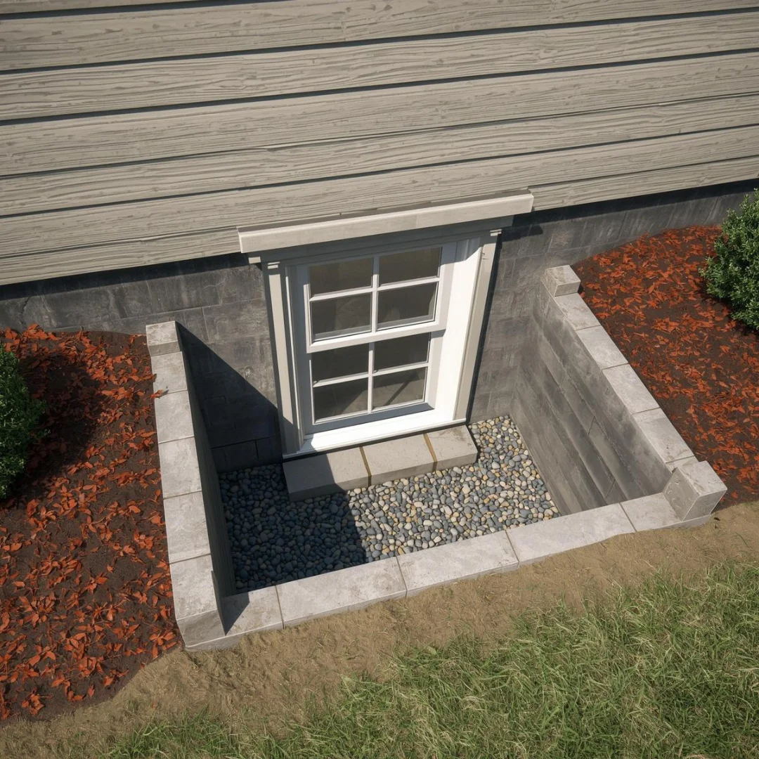 Daylight basement layout with large egress windows and open concept recreation room