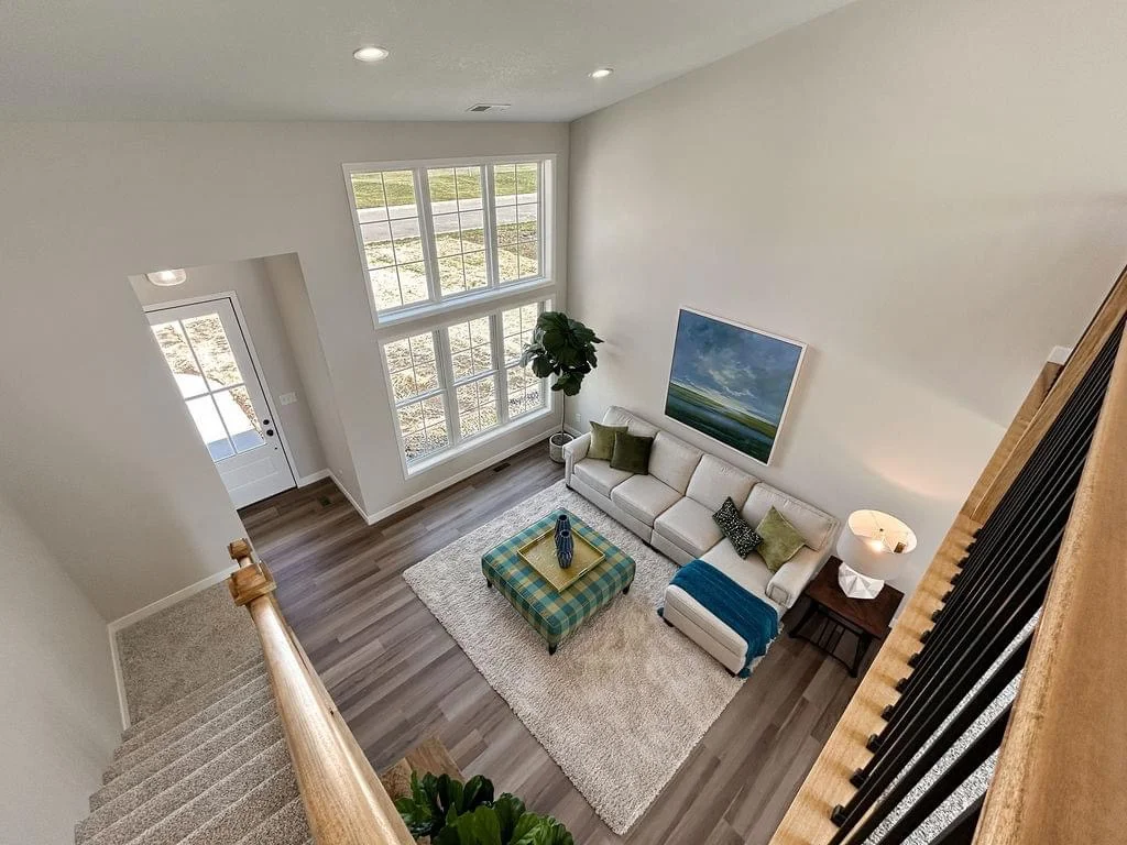 Sun-drenched luxury interior with large south-facing windows - eco house design Sun-drenched luxury interior with large south-facing windows - eco house design