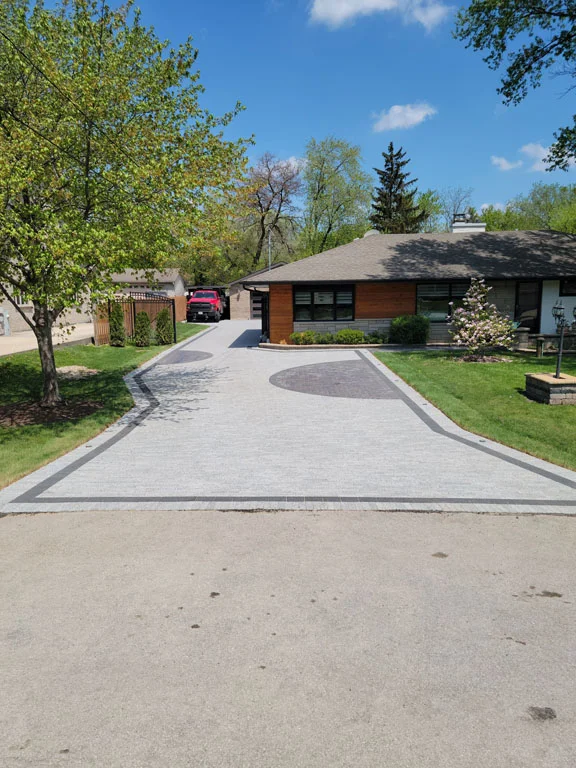 suburban brick paver driveway entry Elmhurst