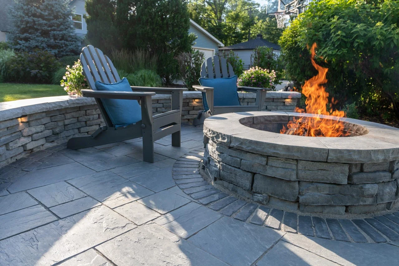 High-end natural bluestone patio installation with seamless seams