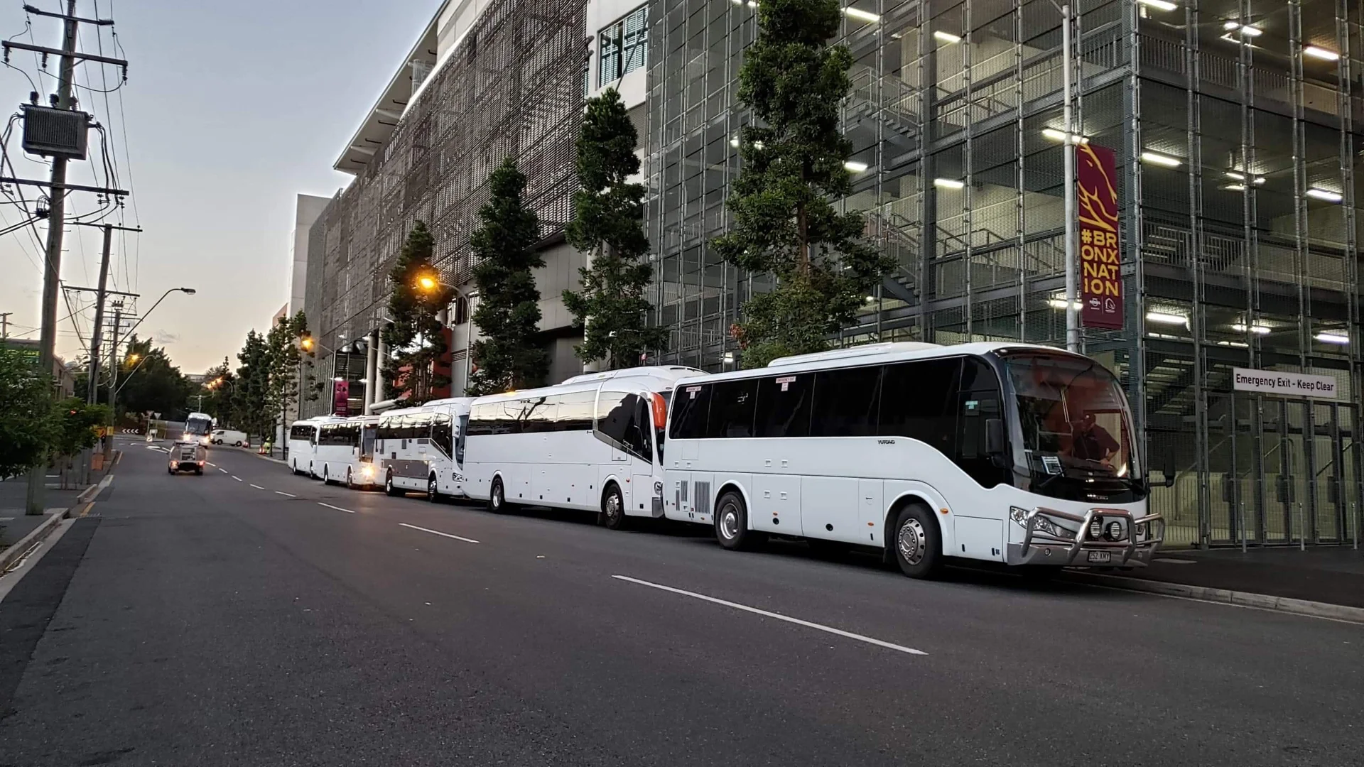 Modern passenger coach parked near Helensvale transport hub